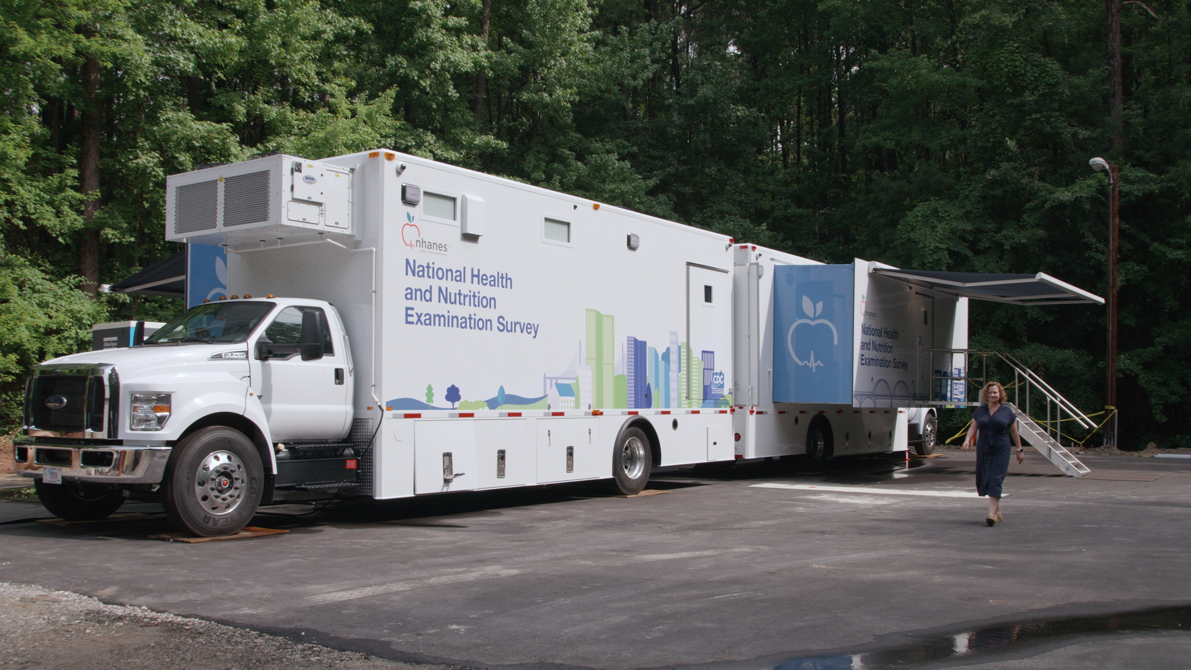 The Mobile Exam Center with a person standing outside.
