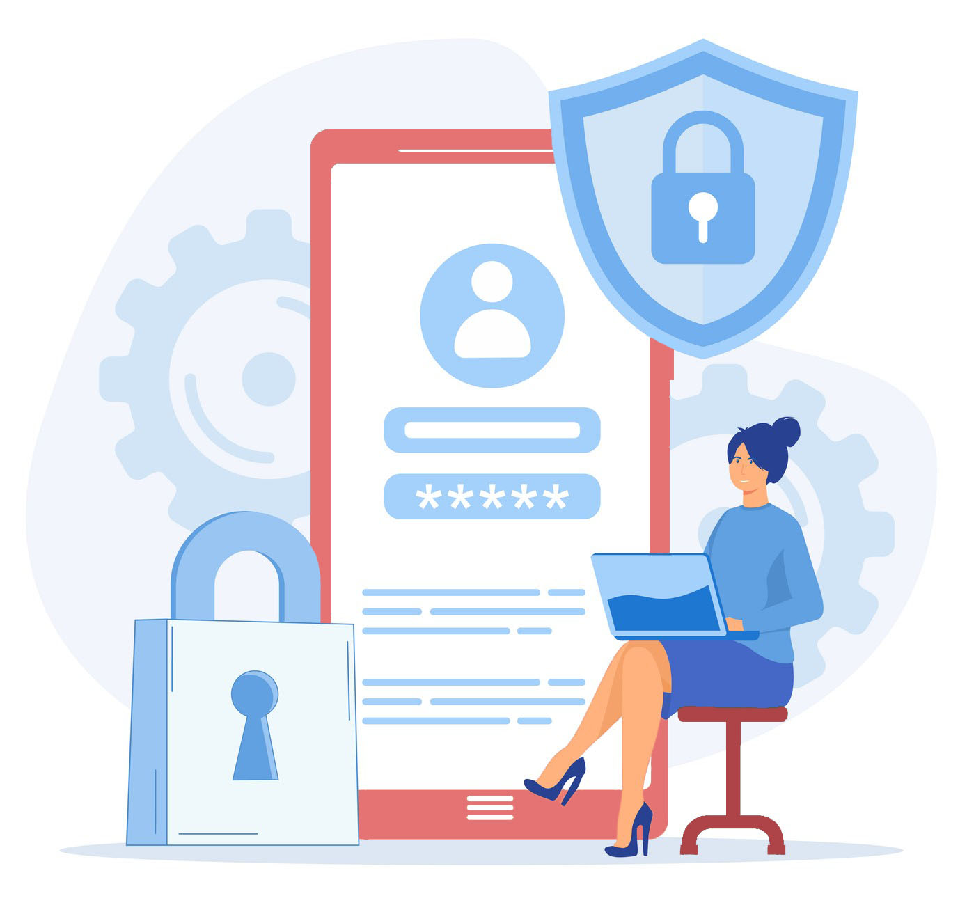 Illustration of a person securely interacting with web apps.